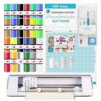 Silhouette America Cameo 5 Alpha (α) - Máquina de corte inteligente, blanco clásico (paquete inicial) - Incluye software Designer Edition, 24 hojas de vinilo Oracal, kit de herramientas y 25 diseños gratuitos para bricolaje