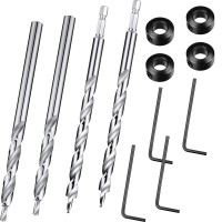 4 brocas de bolsillo de 3/8 pulgadas con collar de tope de profundidad, vástago hexagonal de 1/4 y vástago redondo, brocas escalonadas de repuesto para sistema maestro de guía de orificios de bolsillo manual (6,3 pulgadas de longitud)