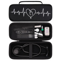 LTGEM Estuche para estetoscopio para 3M Littmann Cardiology III, II, IV, 3M Littmann Master Cardiology/MDF MDOne Estetoscopio de acero inoxidable Accesorios de enfermera y equipo médico (exterior negro+interior negro)