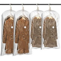 TAILI Bolsas selladoras de almacenamiento al vacío para colgar, bolsa ahorradora de espacio para ropa, trajes y chaquetas, organizadores de armario, viajes, juego de 4 (2 largos, 2 cortos), transparente