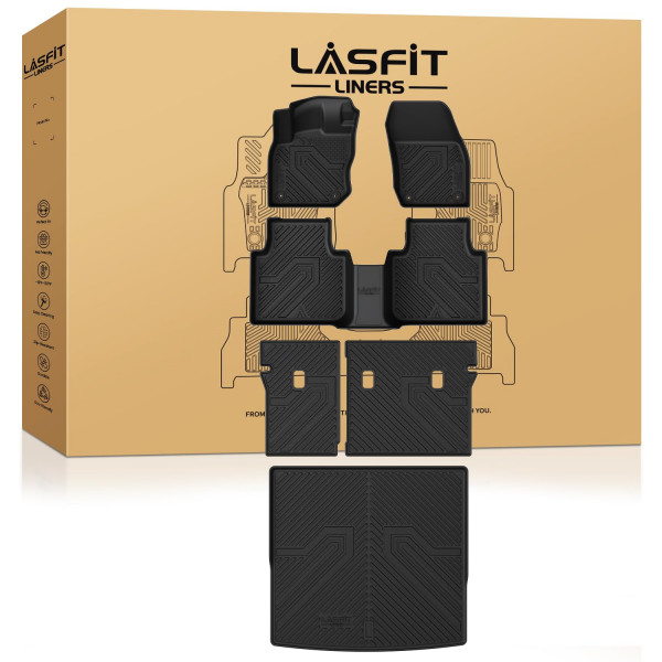 LASFIT Alfombrillas para Volkswagen Tiguan 2025 2026, protección para todo tipo de clima, alfombrillas de TPE para coche, 2 filas, revestimientos de piso, alfombrillas para maletero y respaldo de asiento, juego completo para accesorios VW Tiguan, color ne