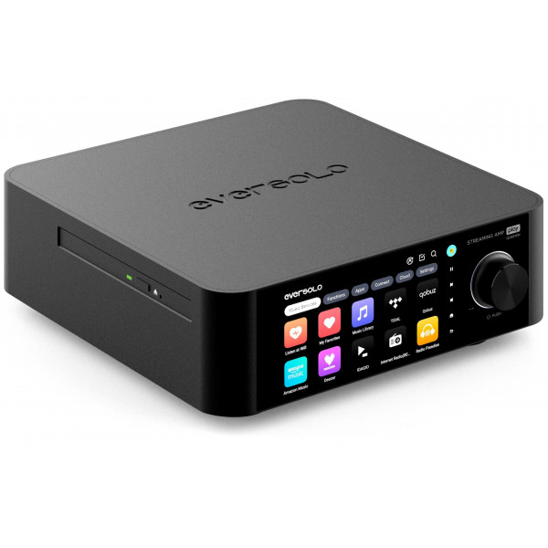 Juego Eversolo | Transmisor de música con DAC y amplificador 60W×2ch(8Ω) / 110W×2ch(4Ω) | Pantalla táctil LCD de 5,5, corrección de sala de soporte y sistema multihabitación, Stream Qobuz, Tidal&More | Negro (edición CD)