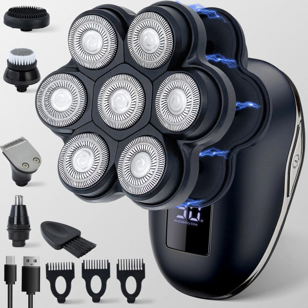 UPTARD 2025 Nueva actualización de afeitadoras de cabeza magnética para hombres calvos, maquinilla de afeitar eléctrica para hombres, afeitado para hombres con recortador de patillas para el pelo de la nariz, LED, bloqueo de viaje