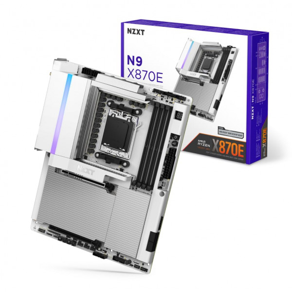 NZXT N9 X870E - Placa base para juegos AMD X870E AM5 ATX para Ryzen 9000/8000/7000-20+2+1, DDR5, 4X M.2, PCIe 5.0, Wi-Fi 7, 5GbE, USB 4 - Cierres de liberación rápida M.2, cubierta totalmente metálica, PCB blanco