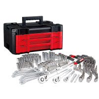 Craftsman Juego de herramientas mecánicas de 262 piezas con caja VERSASTACK de 3 cajones, juego de llaves SAE y métricas, kit de herramientas para automóvil y motocicleta con llaves combinadas y enchufes para bujías (CMMT45309)