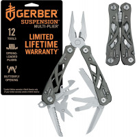 Gerber Gear Suspensión Multiherramienta EDC 12 en 1 con navaja de bolsillo, alicates de punta fina, cortadores de alambre y más, regalos para hombres, camping y supervivencia, gris