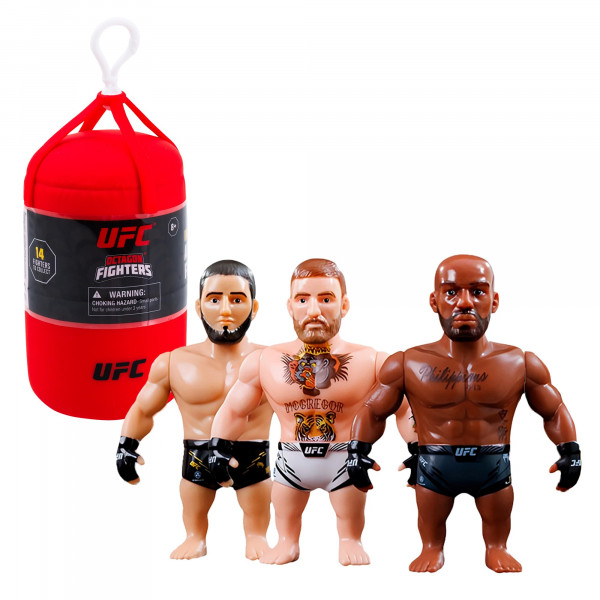 Saco de Boxeo UFC Figura Articulada 3 + Set de Pelea Sorpresa, con Accesorios y Base de Jaula, 8 años, Bizak (64119015)