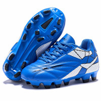 Zapatos de fútbol para niños pequeños y pequeños, zapatos de fútbol con cordones FG, suelas de terreno firme para césped artificial, 3 colores azul
