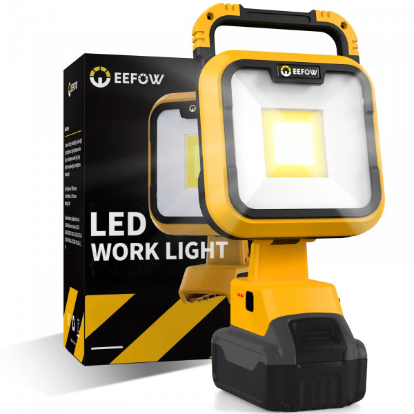 EEFOW Luz de trabajo para batería Dewalt: Lámpara portátil 2 COB 6400 lúmenes brillantes - Iluminación LED de 64 W para Dewalt 18 V 20 V máx. Luz de trabajo con batería para construcción al aire libre