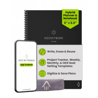 Rocketbook Fusion - Planificador y cuaderno híbrido reutilizable en uno, páginas en blanco adicionales, seguimiento de objetivos y proyectos, planificador sin fecha, tamaño ejecutivo 6 x 8,8, negro (paquete de 1)