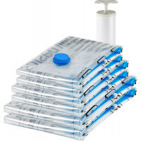 Amazon Basics Múltiples bolsas de almacenamiento con cremallera de compresión al vacío para ahorrar espacio y viajar con bomba manual, paquete de 6 (2 jumbo, 2 grandes, 2 medianos), transparente