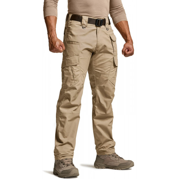 CQR Pantalones tácticos para hombre, pantalones cargo antidesgarro resistentes al agua, pantalones ligeros para senderismo y trabajo EDC, ropa para exteriores, Duratex Mag Pocket Khaki, 34W x 30L