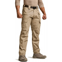 CQR Pantalones tácticos para hombre, pantalones cargo antidesgarro resistentes al agua, pantalones ligeros para senderismo y trabajo EDC, ropa para exteriores, Duratex Mag Pocket Khaki, 34W x 34L