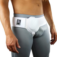 Everyday Medical Cinturón de hernia inguinal para hombres y mujeres – Postcirugía Hernia de ingle para lado izquierdo/derecho, cinturón de soporte ajustable para hernia inguinal con almohadilla de compresión – blanco, L/XL