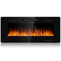 Tangkula Chimenea eléctrica empotrable de 42 pulgadas, calentador eléctrico de pared y de pared con color y velocidad de llama ajustables, control remoto, pantalla táctil, 750-1500 W (42 pulgadas)