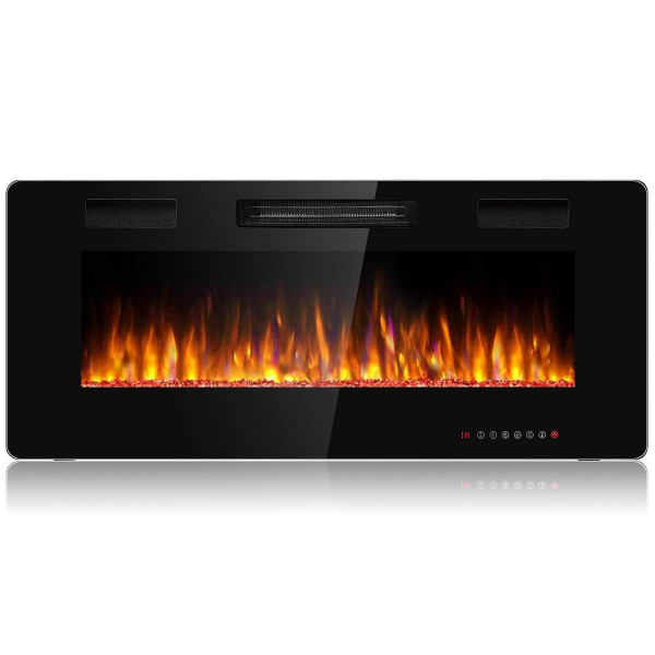 Tangkula Chimenea eléctrica empotrable de 42 pulgadas, calentador eléctrico de pared y de pared con color y velocidad de llama ajustables, control remoto, pantalla táctil, 750-1500 W (42 pulgadas)
