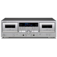 TEAC W-1200 Pletina de casete doble con grabadora con control de tono USB, entrada de micrófono de karaoke y control remoto (plateado)