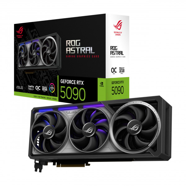 Tarjeta gráfica para juegos ASUS ROG Astral GeForce RTX™ 5090 OC Edition (PCIe® 5.0, 32 GB GDDR7, HDMI®/DP 2.1, 3.8 ranuras, diseño de 4 ventiladores, ventiladores de tecnología axial, cámara de vapor patentada, almohadilla térmica GPU de cambio de fase)