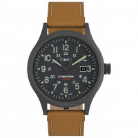 Reloj Timex Expedition Scout Solar de 40 mm para hombre, caja de bronce, esfera gris y correa de cuero genuino color canela