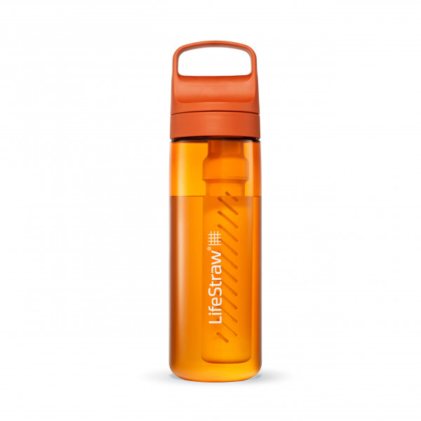 LifeStraw Go Series: botella con filtro de agua sin BPA para viajes y uso diario que elimina bacterias, parásitos y microplásticos, mejora el sabor, 22 oz Kyoto Orange
