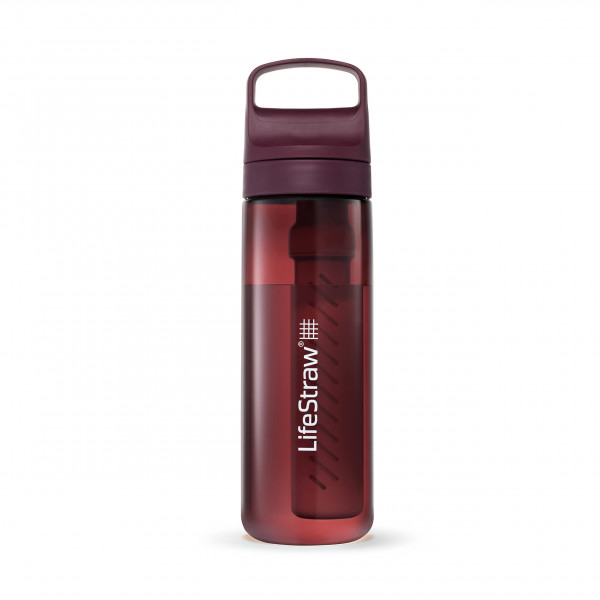 Serie LifeStraw Go: botella con filtro de agua sin BPA para viajes y uso diario que elimina bacterias, parásitos y microplásticos, mejora el sabor, 22 oz Merlot Me Away