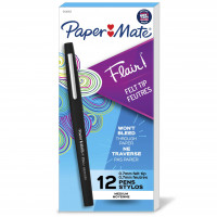 Rotuladores Paper Mate Flair, punta media (0,7 mm), negro, 12 unidades