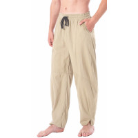 perdontoo Pantalones de verano para hombre de lino y algodón, holgados, informales, ligeros, con cintura elástica (3XL, caqui)