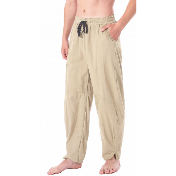 perdontoo Pantalones de verano para hombre de lino y algodón, holgados, informales, ligeros, con cintura elástica (3XL, caqui)