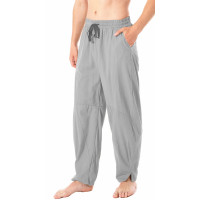 perdontoo Pantalones de verano para hombre, de lino y algodón, holgados, informales, ligeros, con cintura elástica (3XL, gris)