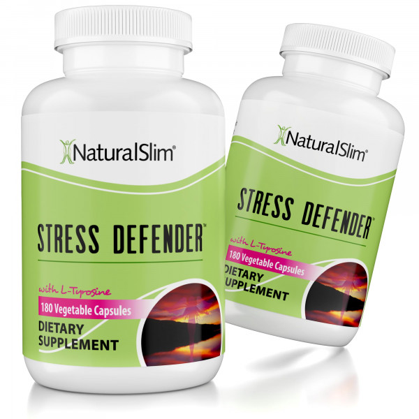 NaturalSlim Suplemento para aliviar el estrés: defensor del estrés, reductor alto de cortisol, control de antojos, apoyo al sueño y metabolismo con vitamina B5, ácido pantoténico y tirosina L, 180 cápsulas vegetales, paquete de 2