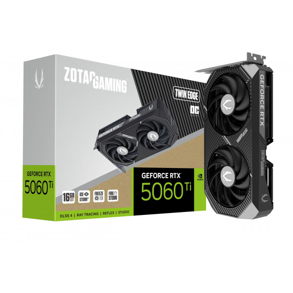 ZOTAC Gaming GeForce RTX 5060 Ti 16GB Twin Edge OC DLSS 4 16GB GDDR7 128-bit 28 Gbps PCIE 5.0 Tarjeta gráfica para juegos, refrigeración IceStorm 2.0, SFF-Ready, ZT-B50620H-10M