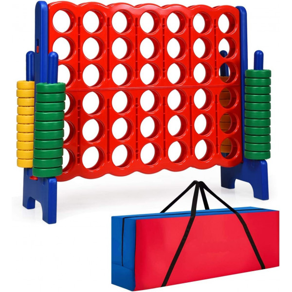 Costzon Giant 4 en fila, juegos gigantes gigantes de 4 a puntuación para niños y adultos, juego de plástico para fiestas en interiores y exteriores, conexión familiar, 4 pies de ancho por 3.5 pies de alto con bolsa de transporte