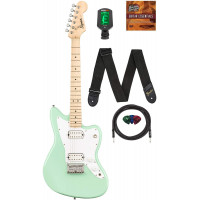 Fender Squier Guitarra eléctrica Mini Jazzmaster para niños de tamaño 3/4, paquete verde surf con cable de instrumento, afinador, correa, púas y DVD instructivo de Austin Bazaar