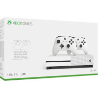 Paquete de dos controladores Microsoft Xbox One S 4K 1TB HDD blanco (renovado)