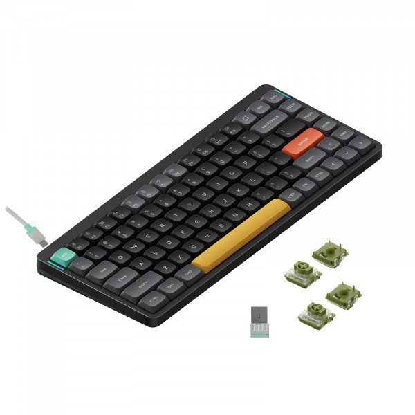 NuPhy Air75 V2 Teclado portátil de perfil bajo 75%, teclado mecánico inalámbrico con retroiluminación RGB de 84 teclas, compatible con Bluetooth/2.4G/USB-C, compatible con sistemas Windows/Mac OS/Linux, interruptor Gateron Moss negro