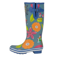 Evercreatures Botas de lluvia para mujer Botas impermeables hasta la rodilla Zapatos cómodos para el jardín Botas de lluvia Dalhia Tall Blue Lindo estampado floral con hebilla ajustable, talla EE. UU. 6 (UK 4 / EU 37)