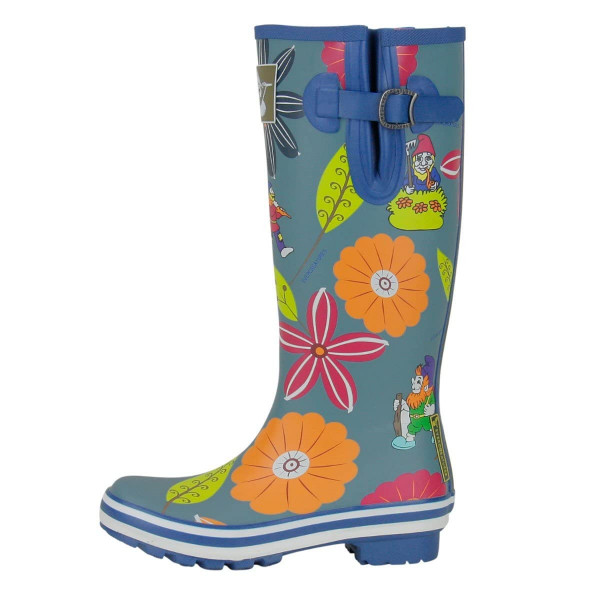 Evercreatures Botas de lluvia para mujer Botas impermeables hasta la rodilla Zapatos cómodos para el jardín Botas de lluvia Dalhia Tall Blue Lindo estampado floral con hebilla ajustable, talla EE. UU. 6 (UK 4 / EU 37)