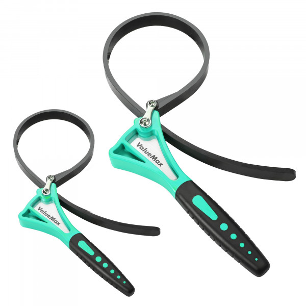 ValueMax Juego de llaves de correa de 2 piezas, llave de filtro de aceite ajustable con diámetro máximo de 4 (pequeña) y 6 (grande) para filtro de agua de cabezal de ducha, juego de abridor de tarros, verde