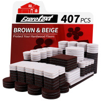 Almohadillas de Fieltro para Muebles para Pisos de Madera Dura, 407 Piezas Almohadillas de Fieltro Autoadhesivas para Sillas, Protectores de Piso para Pies de Muebles Antirrayas Cortables para Silla, Sofá, Cama, Mesa, Gabinete (Marrón y Beige)