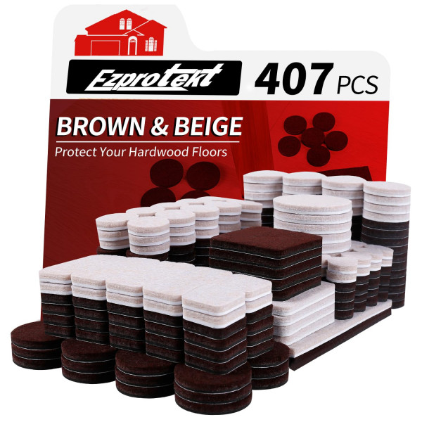 Almohadillas de Fieltro para Muebles para Pisos de Madera Dura, 407 Piezas Almohadillas de Fieltro Autoadhesivas para Sillas, Protectores de Piso para Pies de Muebles Antirrayas Cortables para Silla, Sofá, Cama, Mesa, Gabinete (Marrón y Beige)