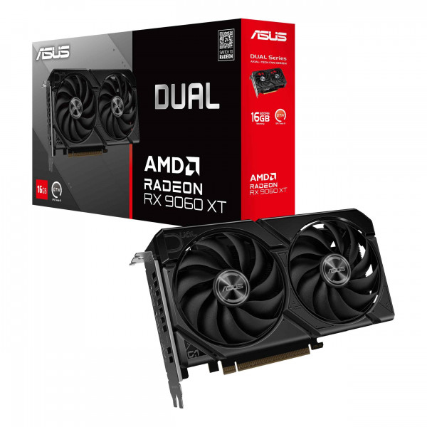 Tarjeta gráfica ASUS Dual Radeon™ RX 9060 XT 16GB GDDR6 (PCIe 5.0, HDMI 2.1b, DisplayPort 2.1a, diseño de 2.5 ranuras, diseño de ventilador de tecnología axial, tecnología de 0dB y más)