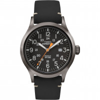 Reloj Timex Expedition Scout de 40 mm para hombre, caja gris, esfera negra y correa de cuero genuino negra
