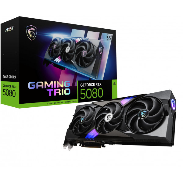Tarjeta gráfica msi Gaming RTX 5080 16G Gaming Trio OC (16 GB GDDR7, 256 bits, rendimiento extremo: 2715 MHz, DisplayPort x 3 2.1a, HDMI 2.1b, arquitectura NVIDIA Blackwell)