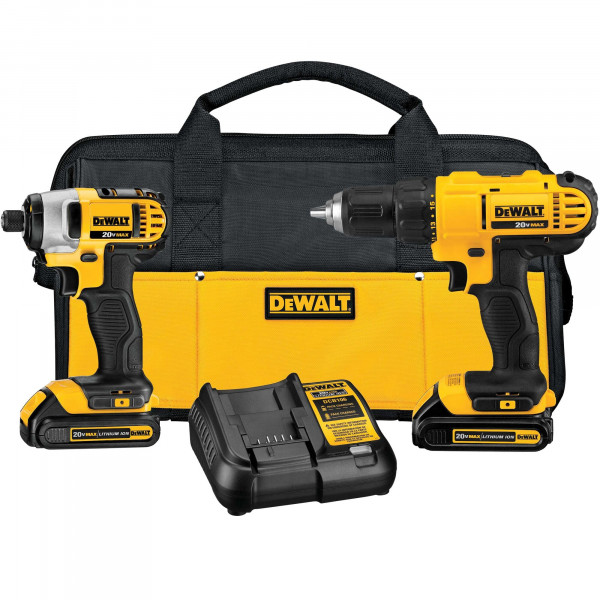 DEWALT Taladro inalámbrico y destornillador de impacto de 20 V MAX, kit combinado de herramientas eléctricas, incluye 2 baterías, cargador y bolsa (DCK240C2)