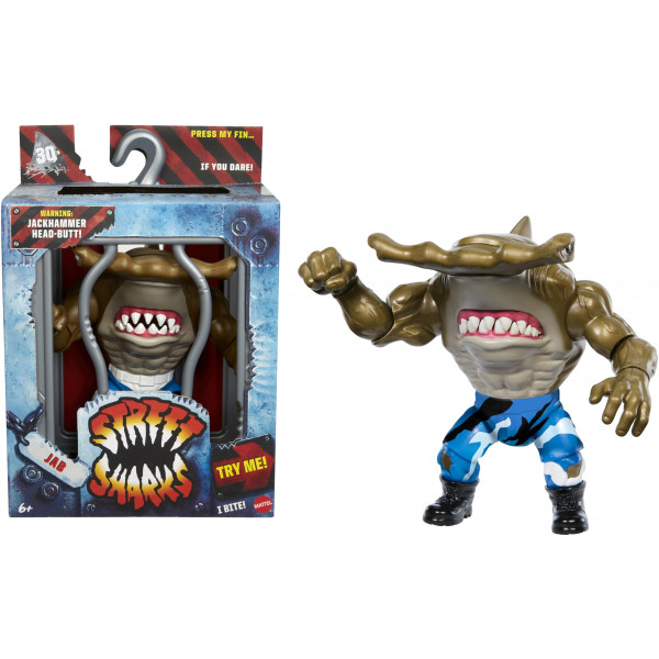 Mattel Figura de acción Street Sharks con movimiento de mordida y cabeza, juguete coleccionable Jab inspirado en la televisión de los 90 Half-Man Half-Shark Hero, 6 pulgadas