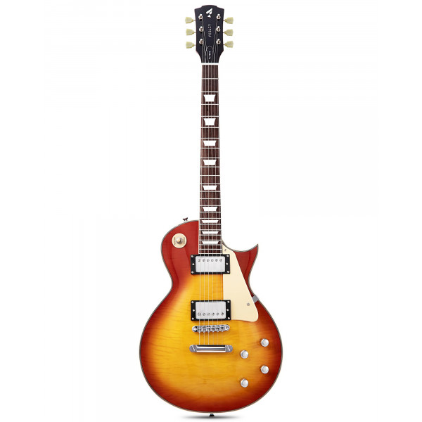 Fesley LP Guitarra eléctrica con tapa arqueada: Guitarras eléctricas de cuerpo sólido de 39 con cuerpo de caoba/diapasón de palisandro, Guitarra eléctrica con pastillas Humbucker, Guitarra eléctrica con cuerda Alice, Sunburst