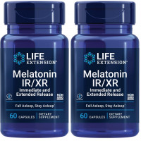 Life Extension Melatonina IR/XR, 1,5 mg, fórmula de liberación inmediata y prolongada para un apoyo óptimo del sueño, ritmos circadianos saludables, defensa celular, sin gluten, sin OGM, 60 cápsulas (paquete de 2)