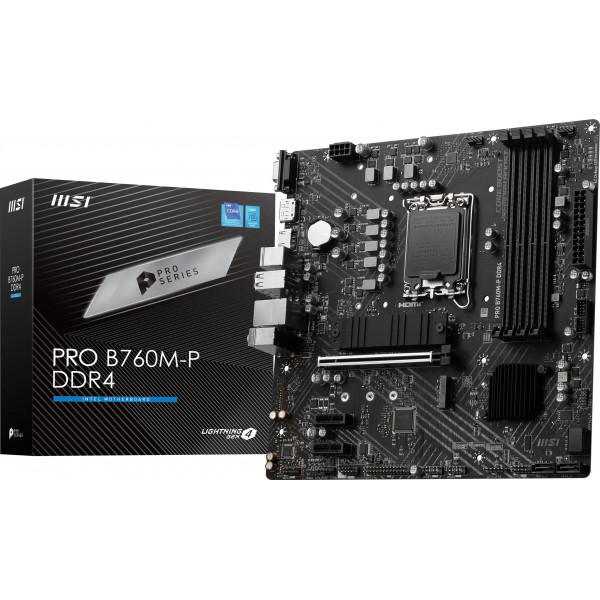 Placa base MSI PRO B760M-P DDR4 ProSeries (compatible con procesadores Intel de 12.ª/13.ª/14.ª generación, LGA 1700, DDR4, PCIe 4.0, M.2, USB 3.2 Gen2, HDMI/DP, mATX)