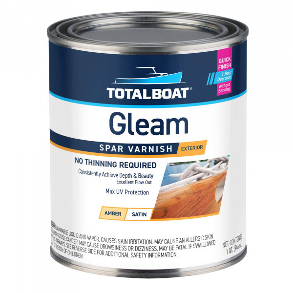 TotalBoat Gleam Marine Spar Barniz, acabado de poliuretano brillante y satinado para madera, barcos y muebles de exterior (satinado de bajo brillo)
