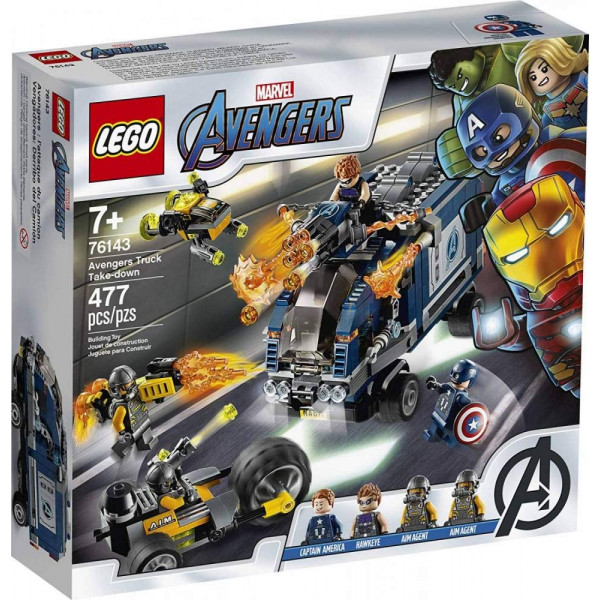 LEGO Marvel Avengers Truck Take-Down 76143 Acción de superhéroe Capitán América y Hawkeye, geniales minifiguras y vehículos (477 piezas)